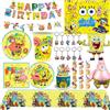 Potdemiel Simpatiche forniture per feste a tema in spugna gialla e palmato Stoviglie usa e getta Piatto Tazza Tovaglie Palloncini per bambini Compleanno Baby Shower