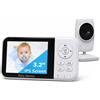 MBOSS Baby monitor con fotocamera e visione notturna Schermo da 3,2 pollici Sensore di temperatura audio bidirezionale Zoom 2X Ninne nanne Promemoria alimentazione 22 ore