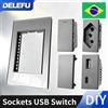 DELEFU Presa a Combinazione Libera Standard Brasiliano con Funzione USB Tipo C, Interruttore Fai-da-te, Pannello in Vetro Grigio 118mm*72mm