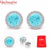 qian xiang hui Orecchini in Argento S925 con Moissanite Halo Rotonda da 6mm, YAG Neon Paraiba Blu e Verde Coltivato in Laboratorio con Inclusioni, e Montatura a Castone, 8mm