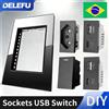 DELEFU Presa a Combinazione Libera Standard Brasiliano con Funzione USB Tipo C, Interruttore Fai-da-te, 118mm*72mm, Pannello in Vetro PC Nero