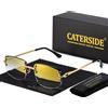 CATERSIDE Occhiali da sole senza montatura per uomo e donna, lussuosi occhiali da sole per feste all'aperto, montatura in metallo, lenti sfumate a specchio, protezione UV400