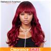 Rebecca Youth Parrucche in Capelli Umani Ondulati T1B/Burgundy 99J Rosso con Frangia, 180D Capelli Brasiliani, Realizzate a Macchina, Parrucche da Donna per Cosplay