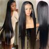 UVEOUS Parrucca 13x4 in Capelli Umani Brasiliani, Pronta all'Uso, Densità 200, Liscia, con Frontale in Pizzo HD 13x6, Nero Naturale, Pre-Plucked con Baby Hair