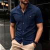 AIOPESON Camicia casual da uomo con design a righe, manica corta, tasca con bottoni, cotone morbido, traspirante, leggero, per l'uso quotidiano estivo