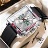 POEDAGAR Orologio da Polso Maschile Quadrato alla Moda con LED, Sveglia, Cronografo, Data e Giorno, Stile Militare Elettronico
