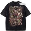 Bandai T-Shirt Oversize Vintage Lavata con Stampa Graffiti dell'Esercito di Titani di Attack on Titan per Outfit Casual Quotidiano e Streetwear