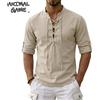 ANIMAL GAME Magliette a Maniche Lunghe in Lino per Uomo, Top Medievale Vintage Stile Vichingo, Camicie in Cotone, Costume di Halloween, Top Traspiranti, Magliette per Yoga