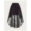 QINGSHUJI Gonna Gotica da Donna in Tulle con Orlo Asimmetrico, Nera e Rossa con Pizzo Floreale a Contrasto, Vita Alta, Stile Vintage Punk Rock
