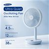 KINSCOTER Ventilatore da tavolo oscillante intelligente, 4000 mAh, USB ricaricabile, angolo regolabile, 5 velocità del vento, per casa, ufficio, stanza