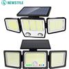 newstyle Luci Solari da Esterno a 3 Teste con Sensore di Movimento 286/236 LED, Fari di Sicurezza Impermeabili a 3 Modalità, Lampada da Parete per Giardino, Patio, Cortile