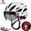 X-TIGER Casco da bicicletta con occhiali magnetici e luce posteriore a LED, casco da ciclismo ultraleggero per adulti, casco da bici MTB, misura 58-62 cm