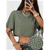 teekossc T-shirt Crop da Donna in Cotone Traspirante Tinta Unita, Lavata, con Strass, Stile Y2K, Slim, a Maniche Corte, per l'Estate
