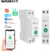 manhot Interruttore Automatico WiFi Smart MANHOT 16A su Guida DIN con Statistiche Energetiche, Controllo Remoto Compatibile con Tuya, Alexa, Google Home
