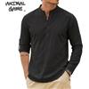 ANIMAL GAME Camicie di Lino alla Moda per Uomo, T-Shirt Casual di Lusso Henley, Magliette a Maniche Lunghe in Cotone, Camicia Estiva Hawaiana da Spiaggia per Uomo, Abbigliamento da Palestra