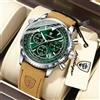 POEDAGAR Orologio da Polso POEDAGAR per Uomo, Impermeabile, Luminoso, con Data e Cronografo, Sportivo, in Pelle, al Quarzo, Moda Maschile