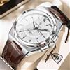 POEDAGAR Orologio da Polso da Uomo alla Moda, Impermeabile, Luminoso, con Data e Giorno della Settimana, Orologio al Quarzo da Uomo per Affari, Sportivo in Pelle, Reloj Hombre