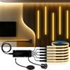 MALITAI Pannello Decorativo a Griglia in Legno di Noce per Parete Acustica, Kit Striscia LED COB, Nastro Luminoso FPCB Nero, Due Tipi di Dimmer Touch Sensor
