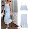 KONDALA Completo Gonna Sexy Chic da Donna per Vacanze, Top in Pizzo con Bretelle e Gonna Lunga Dritta, Moda Primavera Estate 2026, Completo Gonna da Spiaggia
