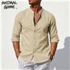 ANIMAL GAME Camicia a maniche lunghe da uomo in lino, T-shirt hawaiana in cotone, T-shirt estiva tinta unita, Camicia da lavoro con colletto button-down, Lusso per la palestra