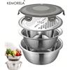 KEMORELA Ciotola Multifunzione 4-in-1 in Acciaio Inossidabile con Coperchio, Scolapasta Ermetico per Riso, Grattugia per Zenzero e Formaggio - Essenziale