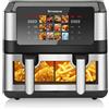Sinaopus Friggitrice ad aria con doppio cestello da 8,5 litri, 2000 W, touchscreen LED, ampia finestra di visualizzazione, forno 12 in 1 senza olio, friggitrice ad aria formato famiglia