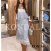 KONDALA Set Gonna in Pizzo Casual Chic da Donna, Top a Canotta Blu Cielo, Gonna Midi, Collezione Estiva 2026, Trendy per Spiaggia, Tempo Libero e Street Style