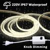 MJJC Striscia LED COB AC 220V con Dimmer a Manopola, Interruttore ON/OFF, Cavo a 2 Pin, Spina EU, Impermeabile IP67, Nastro Luminoso Flessibile per Esterni
