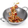 PGY Padelle e Wok Ibridi in Acciaio Inossidabile da 24cm/28cm con Doppio Manico, Grande Padella Antiaderente Lavabile in Lavastoviglie