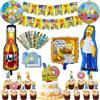 Potdemiel Set Decorazioni per Feste Simpsoned: Striscione di Buon Compleanno, Decorazione per Torta, Palloncini in Foil Gialli Divertenti, Accessori per Baby Shower