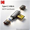 Kodak Lettore di Schede Kodak C210 4 in 1 USB 3.0 e Type C, Adattatore Dual Slot per Schede SD e TF per MacBook, PC e Laptop