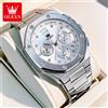OLEVS Orologio da uomo OLEVS, orologio da polso al quarzo di marca originale, alla moda, in acciaio pregiato, cronografo multifunzione, data, impermeabile, luminoso