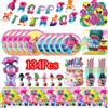 Potdemiel Decorazioni per feste di compleanno a tema elfi dei cartoni animati, stoviglie, bicchieri, piatti, tovaglia, palloncini per bomboniere per baby shower