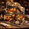 Zuuton Kit Casa delle Bambole in Miniatura Fai-da-Te Stile Caffetteria Retrò, Puzzle 3D in Legno con Luci LED e Arredamento Completo