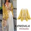 KONDALA Camicetta Estiva Chic da Donna con Lacci 2026, Blusa Larga in Pizzo Giallo Patchwork, Moda Streetwear Y2K, Camicia Elegante Femminile