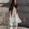 KONDALA Camicette da Donna Sexy in Chiffon Trasparente con Fiocco e Patchwork, Camicie Larghe con Volant, Moda Estate 2026, Abbigliamento da Spiaggia e Vacanza