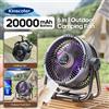 kinscoter Ventilatore Portatile 6 in 1 per Campeggio Esterno, Ventilatore da Soffitto per Tenda Ricaricabile Wireless da 20000mAh, 4 Velocità Regolabili, Illuminazione LED, Power Bank