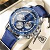POEDAGAR Orologio da Polso Originale da Uomo, Luminoso, Impermeabile, Cronografo con Data, Cinturino in Pelle, Orologio al Quarzo Sportivo alla Moda