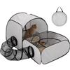 XJJAUGKLY Recinto portatile per animali domestici, da balcone, recinto per piccoli animali con tunnel pieghevole, per gatti, cani e piccoli animali, per esterni, per interni, campeggio e viaggi (grigio)
