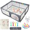 CHOLY Box per bambini 150 x 180 cm, con rete traspirante visibile, parco giochi extra grande (grigio scuro con tappetino da gioco A, 150 x 180 cm)