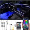 QAUBEN Auto Interno Strip Luces, 2 in 1 Multicolore RGB Auto Ambient Luceing Kit, 3m Fibra ottica EL Neon Tube Luce, Modalità fai da te Sincronizzazione musicale Telecomando RF + APP Control DC 12V