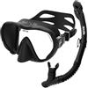 SEAC Set Bis X-Frame Dry - Set Snorkeling Adulto con Maschera Frameless Monolente in Vetro Temperato e Snorkel Dry Top | Silicone, Valvola di Spurgo e Boccaglio Ergonomico per Immersioni e Snorkeling