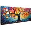HALFLEMART Albero della vita colorato hippie Stampa su tela con cornice Albero di fiori astratto Pittura Quadri su tela Quadri Moderni Poster da parete Stampe da Parete soggiorno Camera da letto 50x120cm