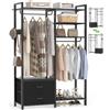 iSunirm Cabina Armadio Componibile Stand Appendiabiti Aperto con 2 Cassetti, Armadio Guardaroba 115x40x200cm Robusto, Stender Appendiabiti con 2 Aste e Ripiani Regolabili, Ideale per Camera