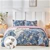 Lekesky 100% Cotone Copripiumino Matrimoniale 240x220cm + 2 Federe 50x80cm | Reversibile, 100% Cotone Morbido e confortevole, Motivo Floreale, Lavabile in lavatrice, Blu/Rosa