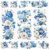 WANDIC 3 fogli adesivi trasferibili a tema fiori blu, impermeabili, per mobili, artigianato, decorazioni per fai da te, album fotografici, 15 x 30 cm