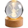 formano Sfera di cristallo a LED per violino 3D, 8 cm, con motivo violino inciso al laser, base in legno con luce bianca calda, lampada decorativa da tavolo per soggiorno, ufficio, scaffale e regalo
