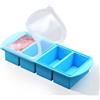 QUELIEN Vassoio per congelatore in silicone blu con coperchio - Stampo per porzioni da 1 tazza per zuppe, brodi e sformati - Contenitori in silicone impilabili senza BPA per conservazione sana degli