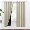 PONY DANCE Tende Oscuranti per Salotto - 100% Tenda Oscurante ad Anelli Tende Camera da Letto Tende Termiche per Soggiorno Moderne 2 Pezzi 140x175 CM, Beige Chiaro