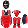 KiBcsLic 5 Pezzi Attrezzatura da Allenamento Combattimento Set Arti Marziali Casco Corpetto Parastinchi Parafianchi in PU con Imbottitura Eva Protezione Corpo , Red , S A